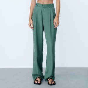 Zara bottle green high-waisted trouser pants